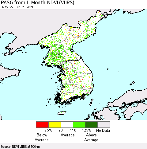 Korea PASG from 1-Month NDVI (VIIRS) Thematic Map For 6/18/2021 - 6/25/2021