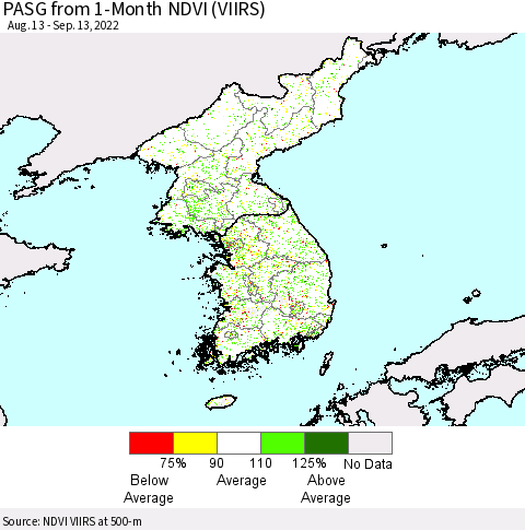 Korea PASG from 1-Month NDVI (VIIRS) Thematic Map For 9/6/2022 - 9/13/2022
