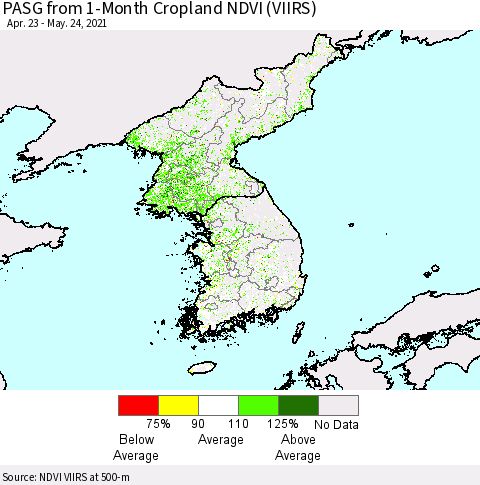 Korea PASG from 1-Month Cropland NDVI (VIIRS) Thematic Map For 5/17/2021 - 5/24/2021