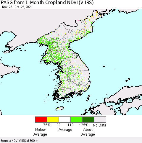 Korea PASG from 1-Month Cropland NDVI (VIIRS) Thematic Map For 12/19/2021 - 12/26/2021