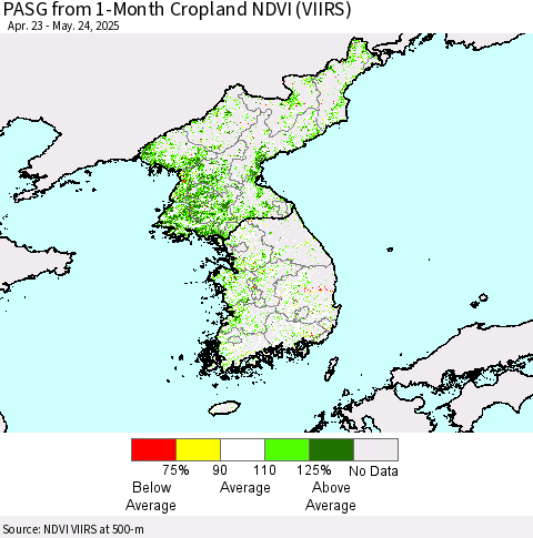 Korea PASG from 1-Month Cropland NDVI (VIIRS) Thematic Map For 5/17/2025 - 5/24/2025