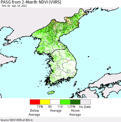 Korea PASG from 2-Month NDVI (VIIRS) Thematic Map For 4/7/2021 - 4/14/2021