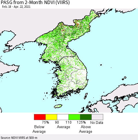 Korea PASG from 2-Month NDVI (VIIRS) Thematic Map For 4/15/2021 - 4/22/2021