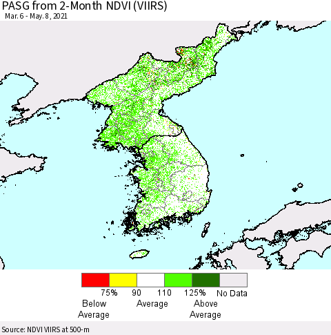 Korea PASG from 2-Month NDVI (VIIRS) Thematic Map For 5/1/2021 - 5/8/2021