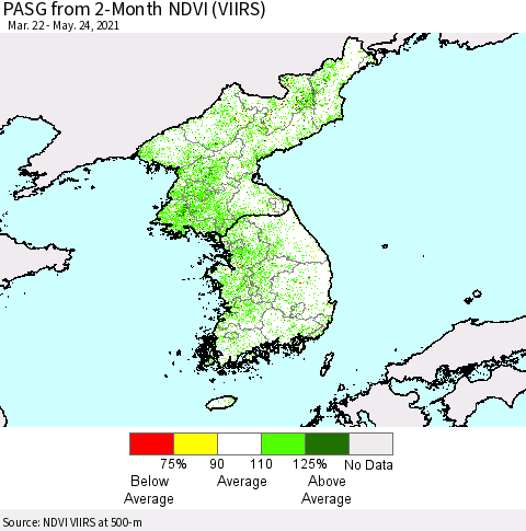 Korea PASG from 2-Month NDVI (VIIRS) Thematic Map For 5/17/2021 - 5/24/2021