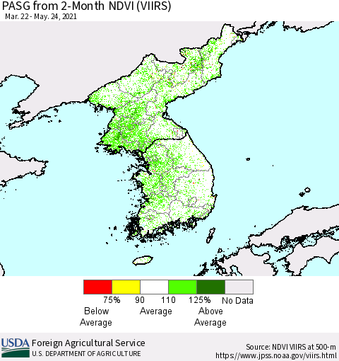 Korea PASG from 2-Month NDVI (VIIRS) Thematic Map For 5/21/2021 - 5/31/2021