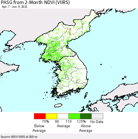 Korea PASG from 2-Month NDVI (VIIRS) Thematic Map For 6/2/2021 - 6/9/2021