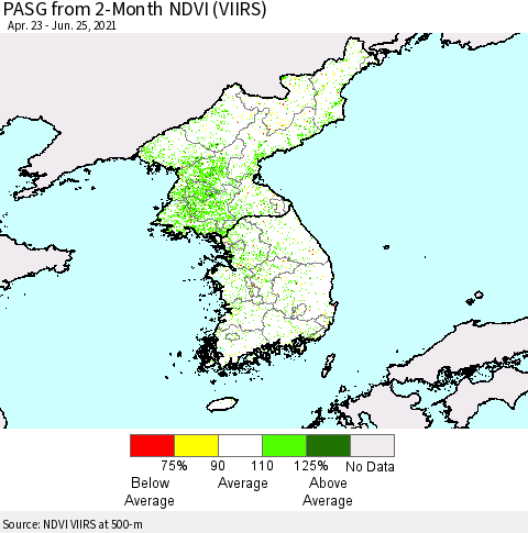 Korea PASG from 2-Month NDVI (VIIRS) Thematic Map For 6/18/2021 - 6/25/2021