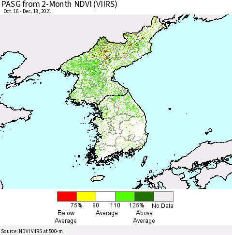 Korea PASG from 2-Month NDVI (VIIRS) Thematic Map For 12/11/2021 - 12/18/2021