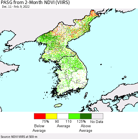 Korea PASG from 2-Month NDVI (VIIRS) Thematic Map For 2/2/2022 - 2/9/2022