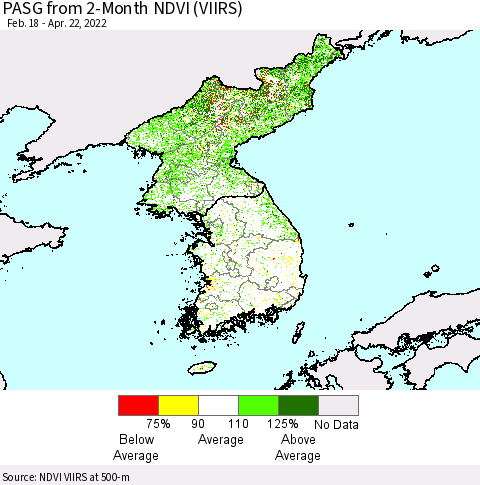 Korea PASG from 2-Month NDVI (VIIRS) Thematic Map For 4/15/2022 - 4/22/2022