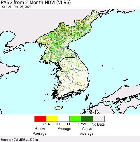 Korea PASG from 2-Month NDVI (VIIRS) Thematic Map For 12/19/2022 - 12/26/2022