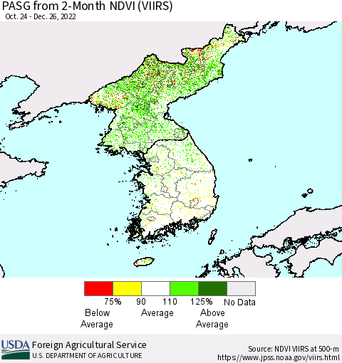 Korea PASG from 2-Month NDVI (VIIRS) Thematic Map For 12/21/2022 - 12/31/2022