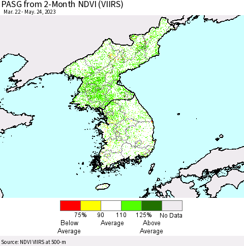 Korea PASG from 2-Month NDVI (VIIRS) Thematic Map For 5/17/2023 - 5/24/2023
