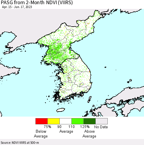 Korea PASG from 2-Month NDVI (VIIRS) Thematic Map For 6/10/2023 - 6/17/2023