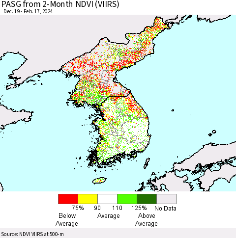 Korea PASG from 2-Month NDVI (VIIRS) Thematic Map For 2/10/2024 - 2/17/2024