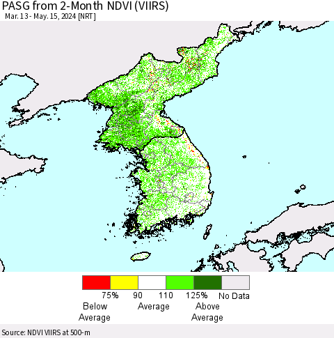 Korea PASG from 2-Month NDVI (VIIRS) Thematic Map For 5/8/2024 - 5/15/2024