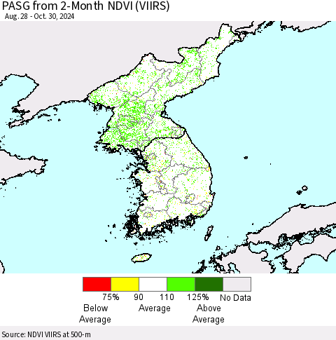 Korea PASG from 2-Month NDVI (VIIRS) Thematic Map For 10/23/2024 - 10/30/2024