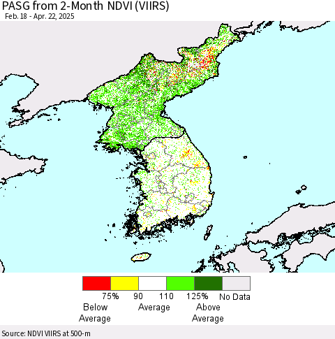 Korea PASG from 2-Month NDVI (VIIRS) Thematic Map For 4/15/2025 - 4/22/2025