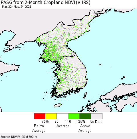 Korea PASG from 2-Month Cropland NDVI (VIIRS) Thematic Map For 5/17/2021 - 5/24/2021
