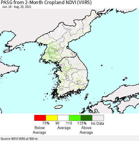 Korea PASG from 2-Month Cropland NDVI (VIIRS) Thematic Map For 8/13/2021 - 8/20/2021