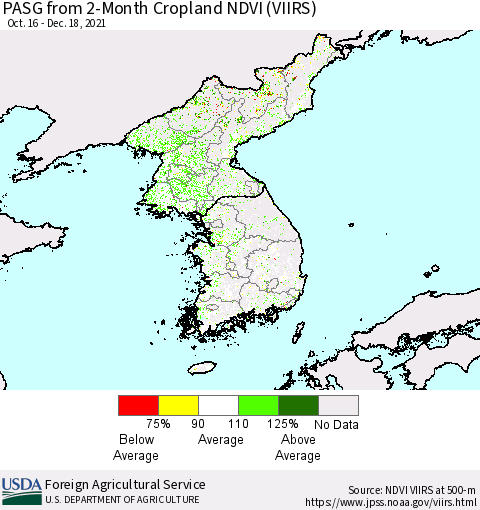Korea PASG from 2-Month Cropland NDVI (VIIRS) Thematic Map For 12/11/2021 - 12/20/2021
