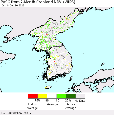 Korea PASG from 2-Month Cropland NDVI (VIIRS) Thematic Map For 12/1/2022 - 12/10/2022