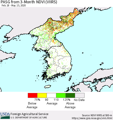 Korea PASG from 3-Month NDVI (VIIRS) Thematic Map For 5/11/2020 - 5/20/2020