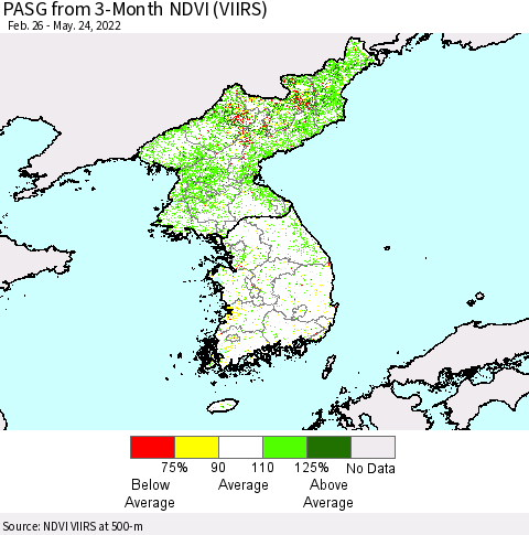 Korea PASG from 3-Month NDVI (VIIRS) Thematic Map For 5/17/2022 - 5/24/2022