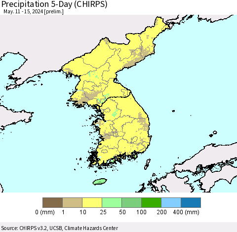 Korea Precipitation 5-Day (CHIRPS) Thematic Map For 5/11/2024 - 5/15/2024