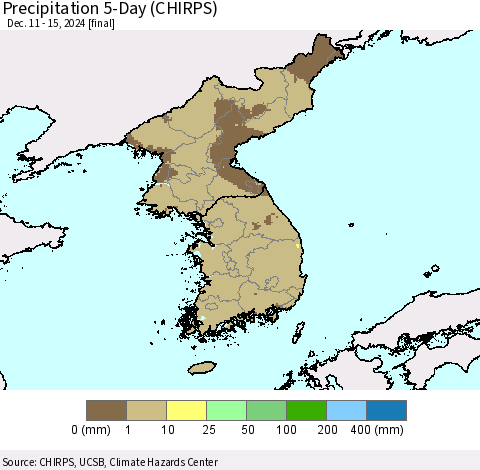 Korea Precipitation 5-Day (CHIRPS) Thematic Map For 12/11/2024 - 12/15/2024