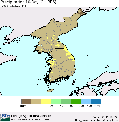 Korea Precipitation 10-Day (CHIRPS) Thematic Map For 12/6/2021 - 12/15/2021