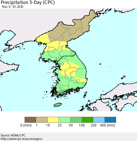 Korea Precipitation 5-Day (CPC) Thematic Map For 5/6/2020 - 5/10/2020