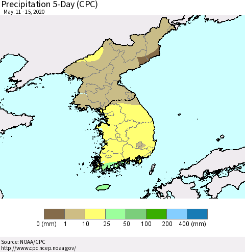 Korea Precipitation 5-Day (CPC) Thematic Map For 5/11/2020 - 5/15/2020