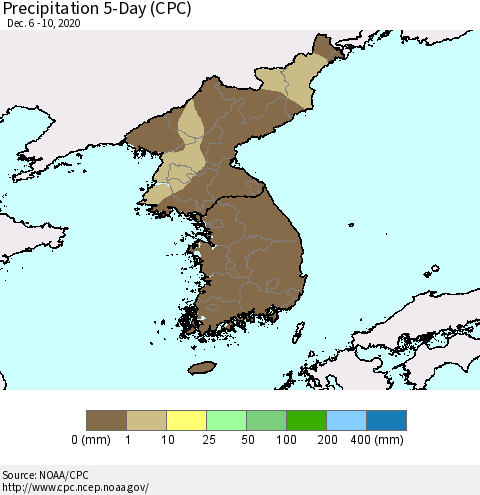 Korea Precipitation 5-Day (CPC) Thematic Map For 12/6/2020 - 12/10/2020