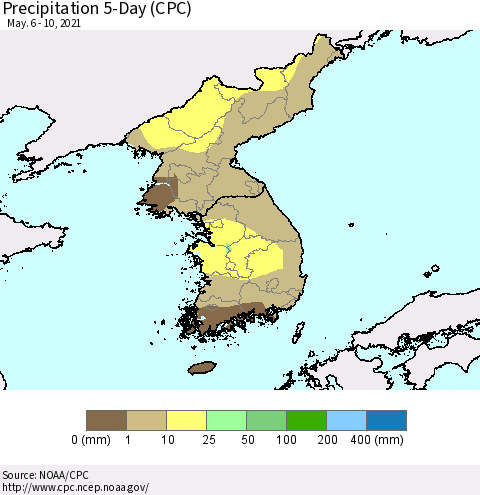 Korea Precipitation 5-Day (CPC) Thematic Map For 5/6/2021 - 5/10/2021