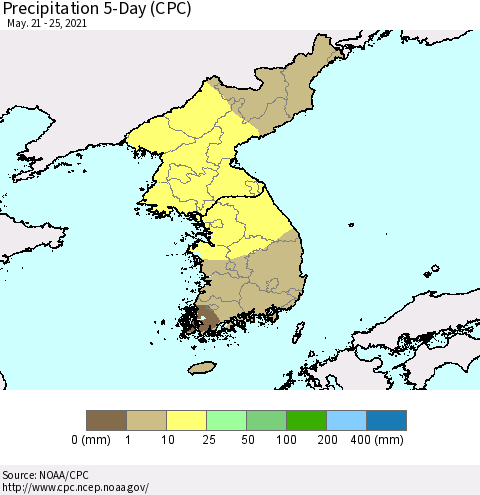 Korea Precipitation 5-Day (CPC) Thematic Map For 5/21/2021 - 5/25/2021