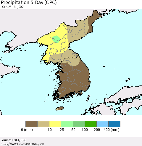 Korea Precipitation 5-Day (CPC) Thematic Map For 10/26/2021 - 10/31/2021