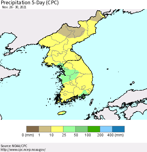 Korea Precipitation 5-Day (CPC) Thematic Map For 11/26/2021 - 11/30/2021