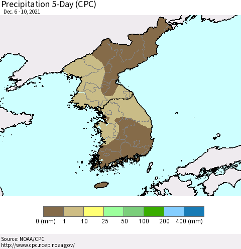 Korea Precipitation 5-Day (CPC) Thematic Map For 12/6/2021 - 12/10/2021