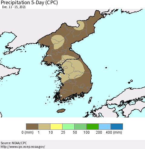 Korea Precipitation 5-Day (CPC) Thematic Map For 12/11/2021 - 12/15/2021