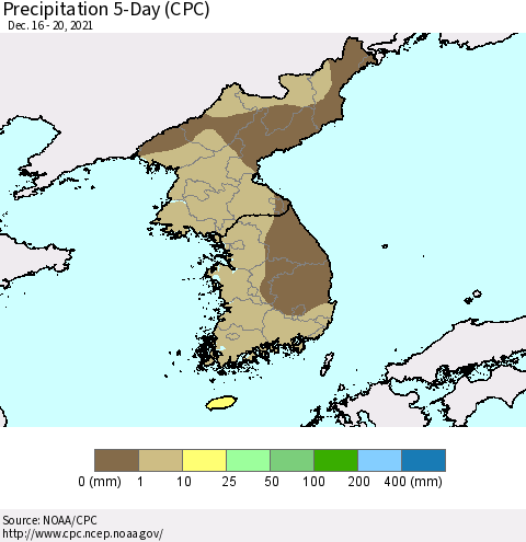 Korea Precipitation 5-Day (CPC) Thematic Map For 12/16/2021 - 12/20/2021