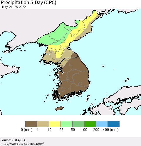 Korea Precipitation 5-Day (CPC) Thematic Map For 5/21/2022 - 5/25/2022