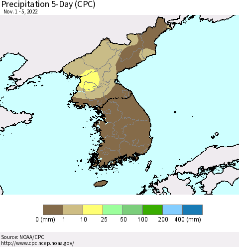 Korea Precipitation 5-Day (CPC) Thematic Map For 11/1/2022 - 11/5/2022