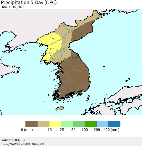 Korea Precipitation 5-Day (CPC) Thematic Map For 11/6/2022 - 11/10/2022