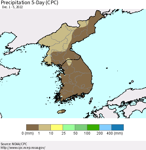 Korea Precipitation 5-Day (CPC) Thematic Map For 12/1/2022 - 12/5/2022