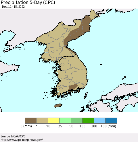 Korea Precipitation 5-Day (CPC) Thematic Map For 12/11/2022 - 12/15/2022