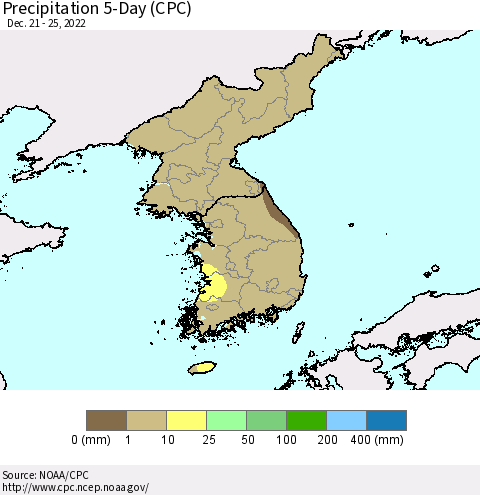 Korea Precipitation 5-Day (CPC) Thematic Map For 12/21/2022 - 12/25/2022