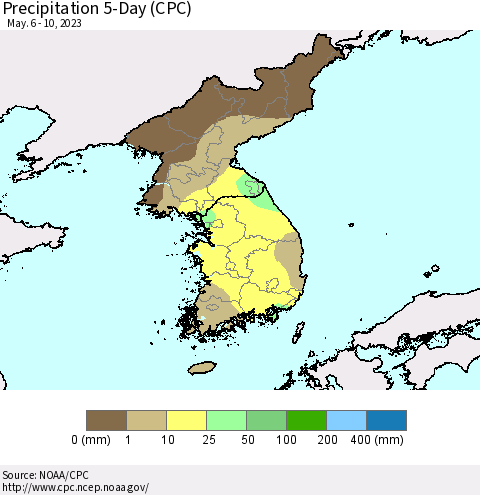 Korea Precipitation 5-Day (CPC) Thematic Map For 5/6/2023 - 5/10/2023
