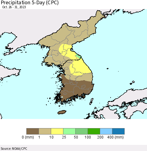 Korea Precipitation 5-Day (CPC) Thematic Map For 10/26/2023 - 10/31/2023